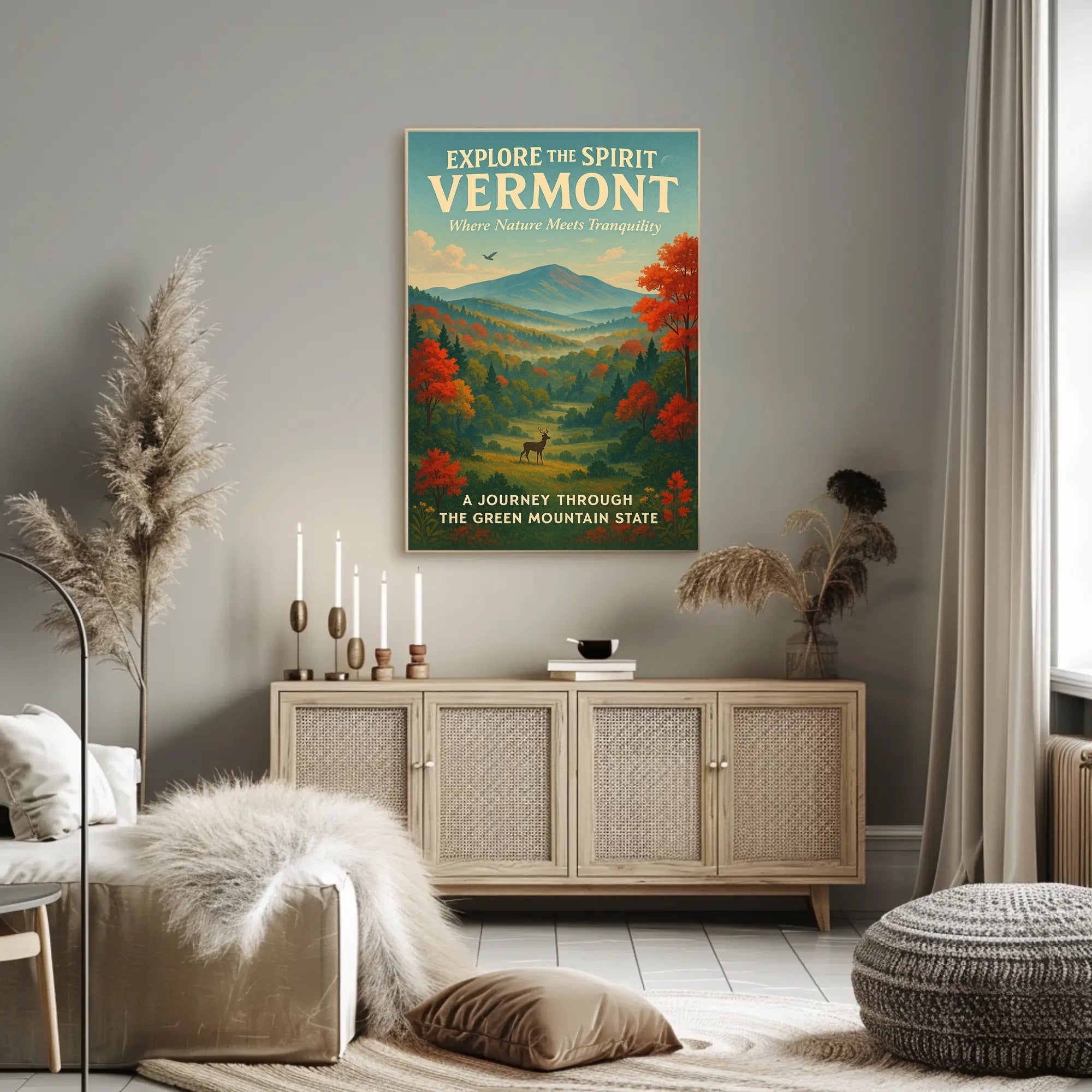 Vermont Travel Poster Vintage Scenic Wall Art