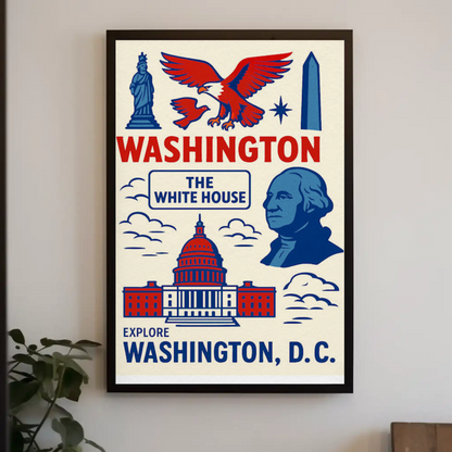 Washington DC Icons White House Capitol Art Travel Poster