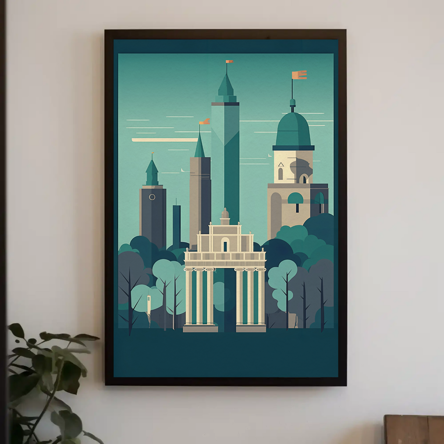 Modern Skyline With Classical Gate Travel Poster