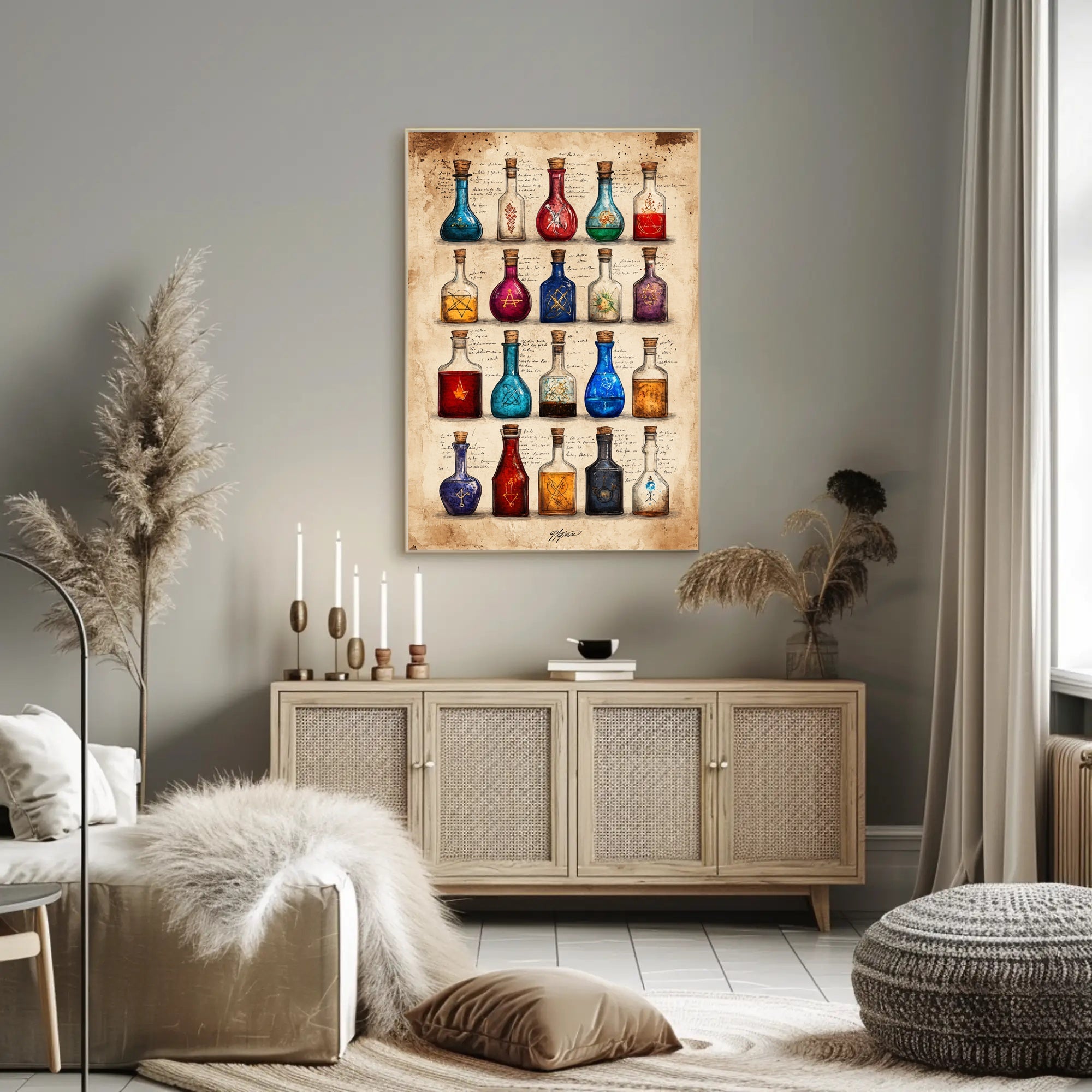 Potion Bottles with Mystical Symbols Fantasy or Mythology Poster