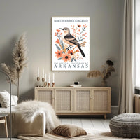 Northern Mockingbird Arkansas State Bird Art Poster