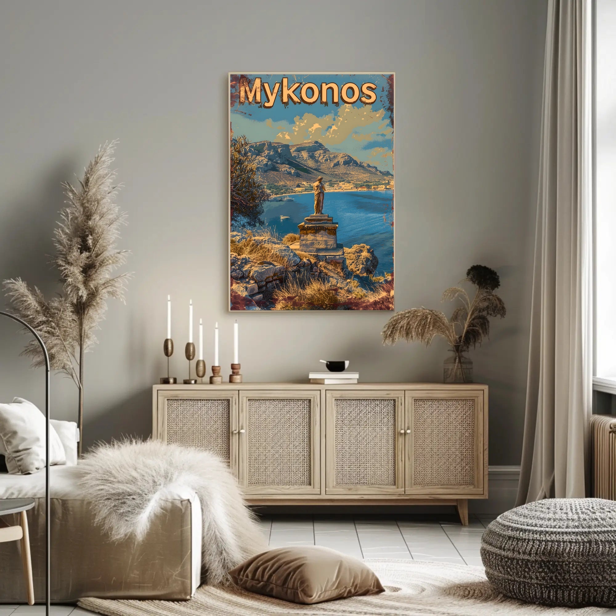 Scenic Mykonos Vintage Travel Art Poster