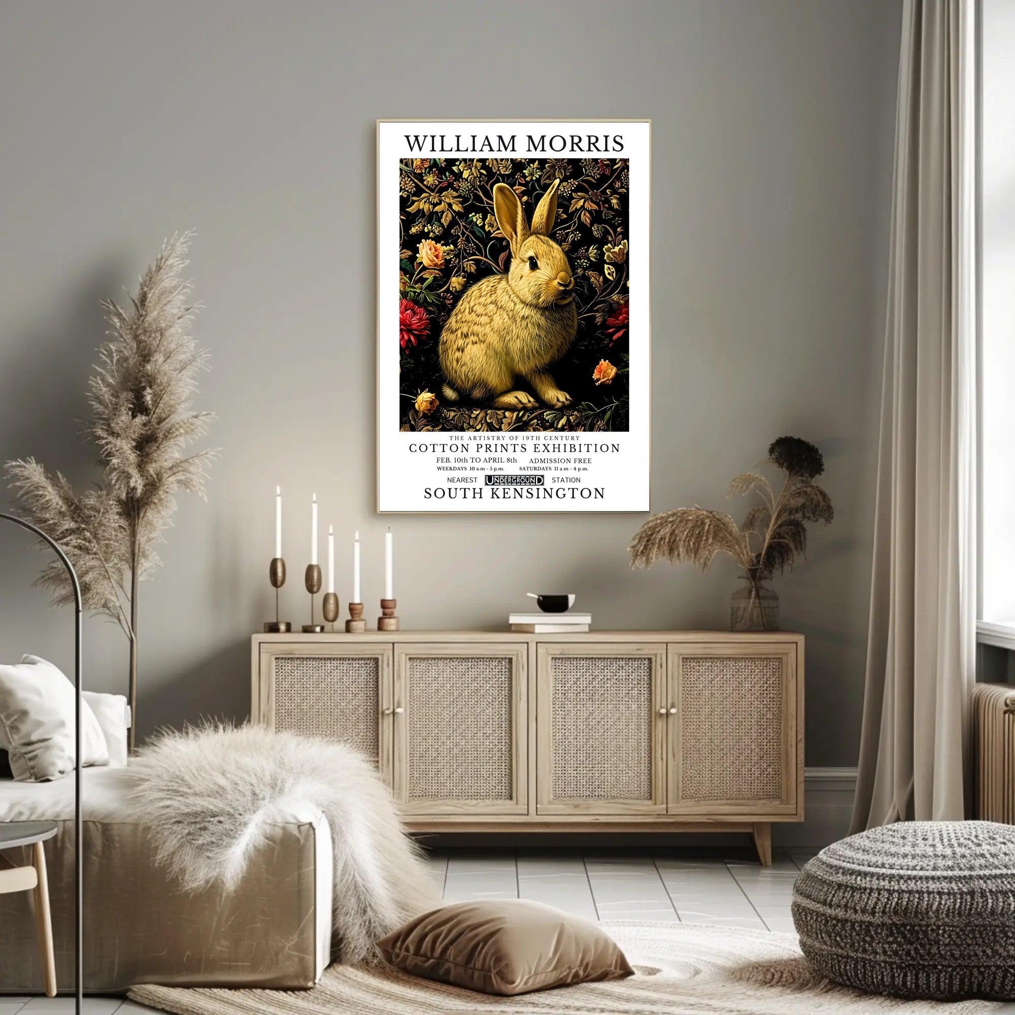 Vintage Rabbit with Floral Pattern Artistic Poster