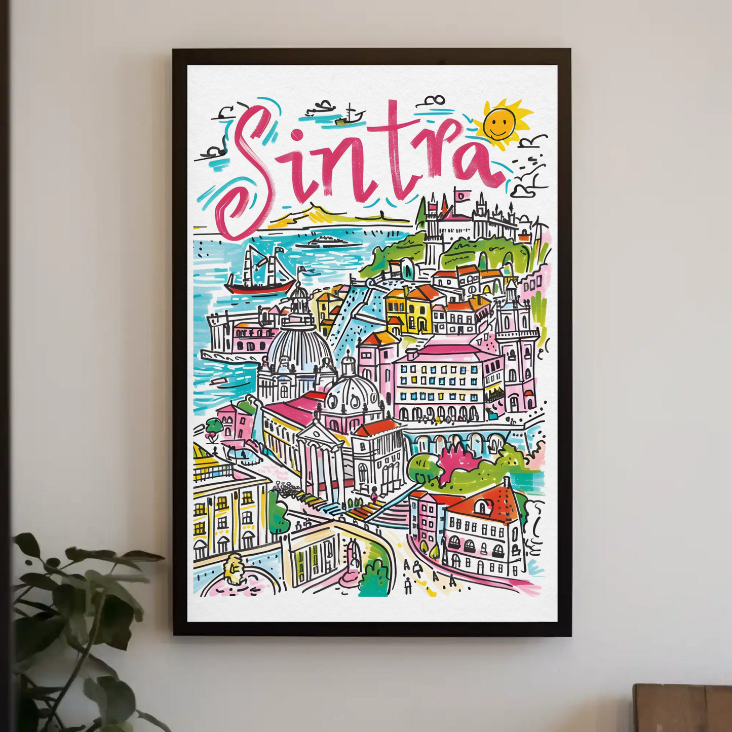 Sintra Portugal Historic Castles Colorful Town Travel Poster