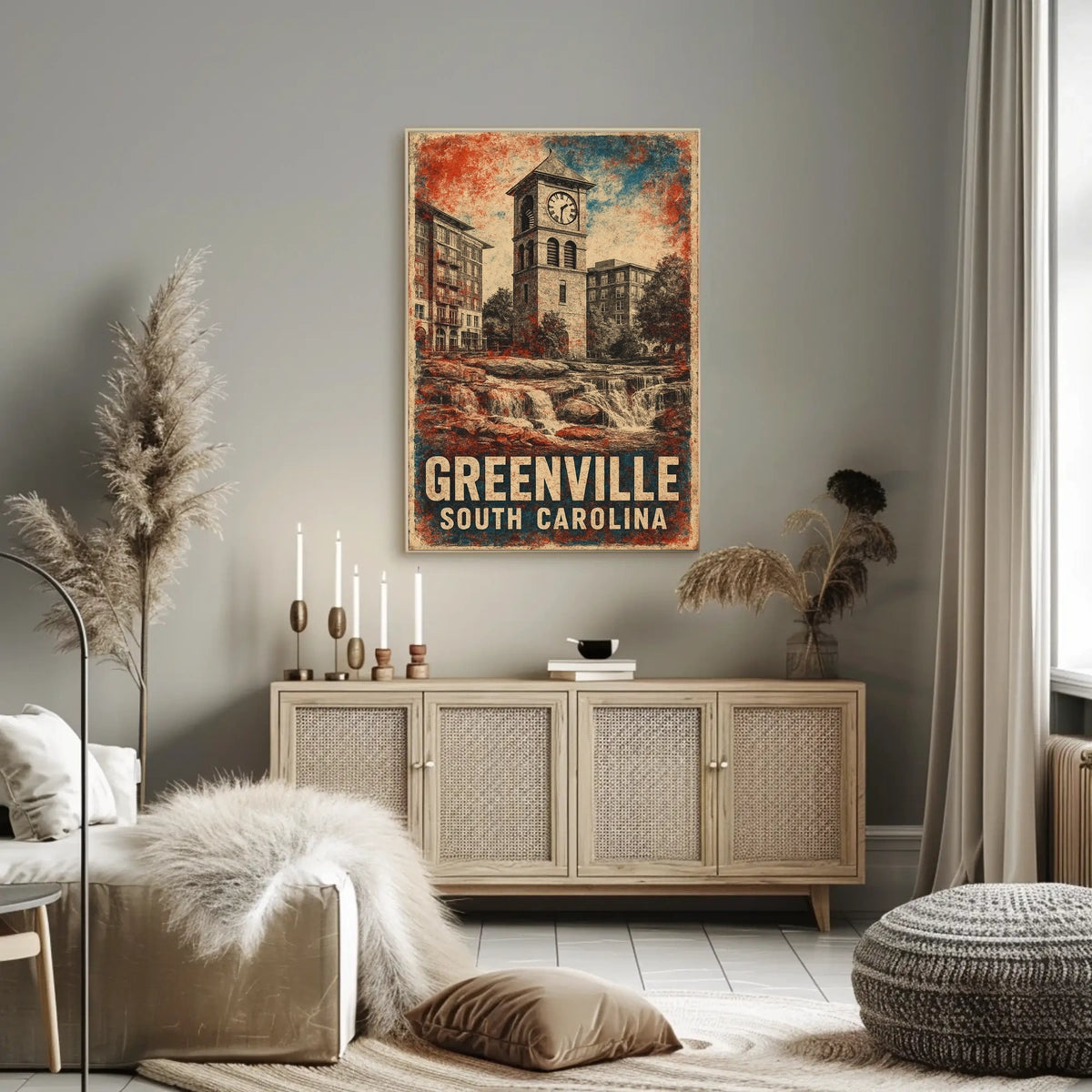 Greenville Clock Tower Vintage Heritage Cityscape Poster