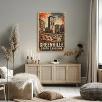 Greenville Clock Tower Vintage Heritage Cityscape Poster