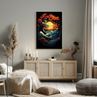 Mystical Moonlit Landscape with Celestial Harmony Poster
