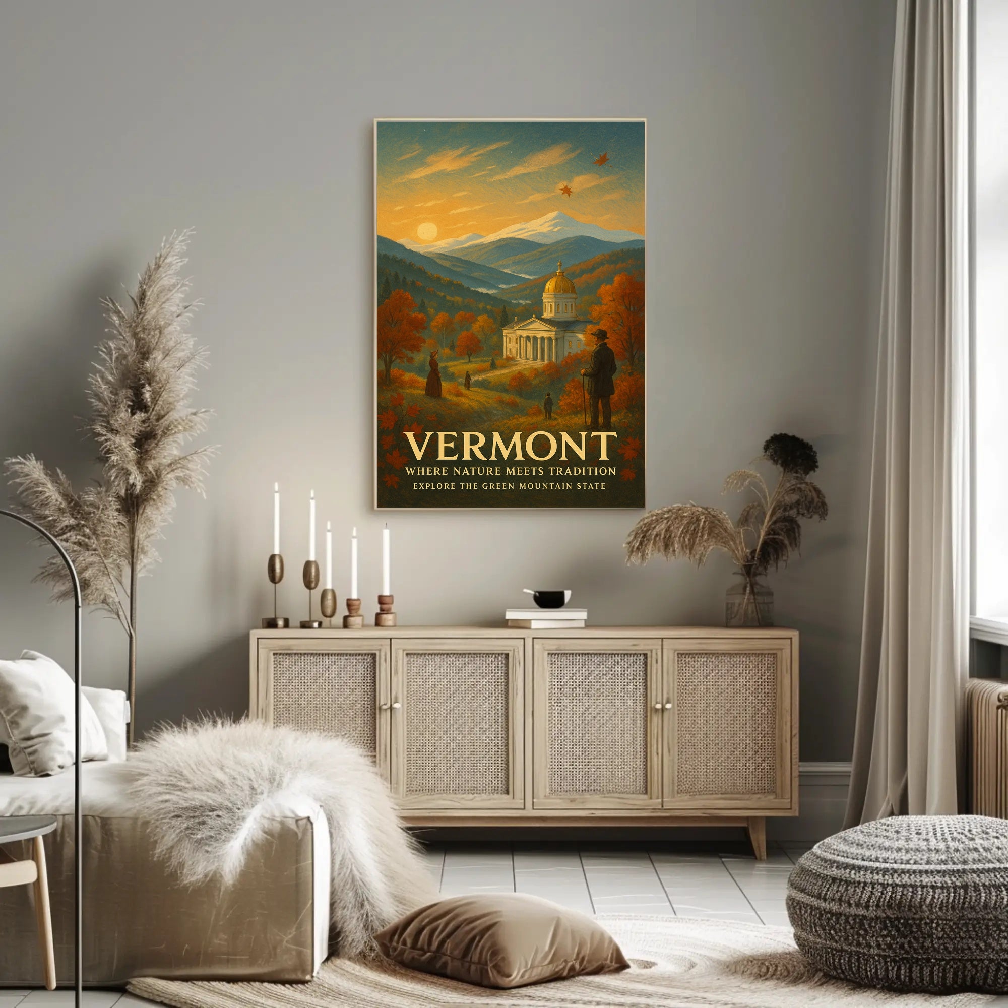 Vermont Travel Poster Vintage Scenic Wall Art
