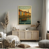 Copenhagen Nyhavn Waterfront Travel Poster