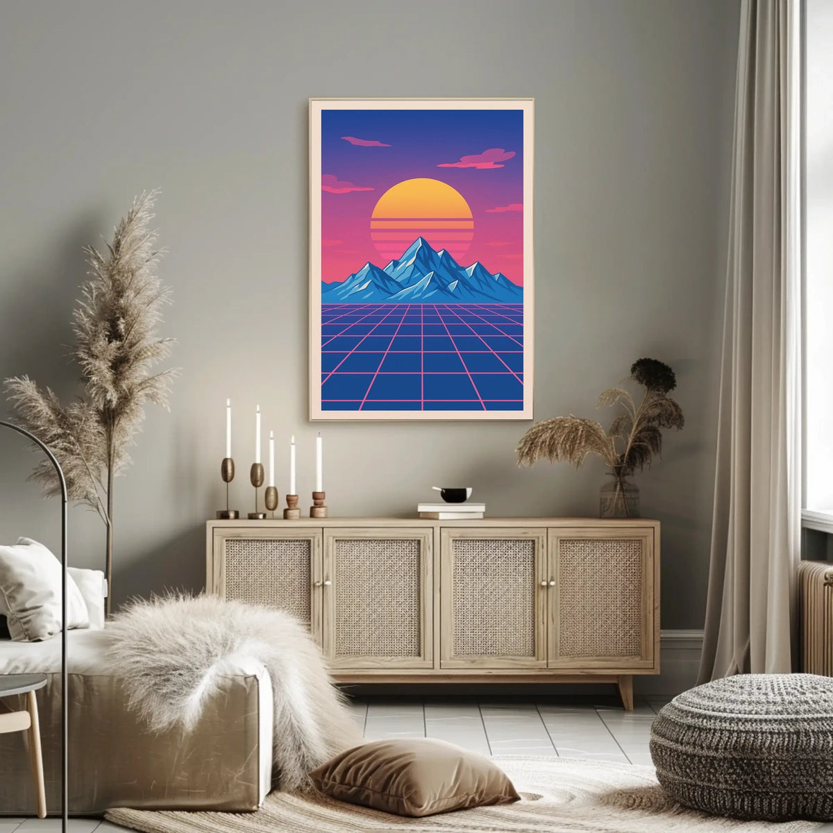 Retro-Futuristic Sunset Art Print: Futuristic Sci-Fi Poster