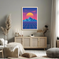 Retro-Futuristic Sunset Art Print: Futuristic Sci-Fi Poster