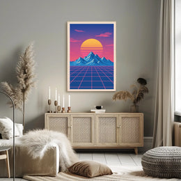 Retro-Futuristic Sunset Art Print: Futuristic Sci-Fi Poster
