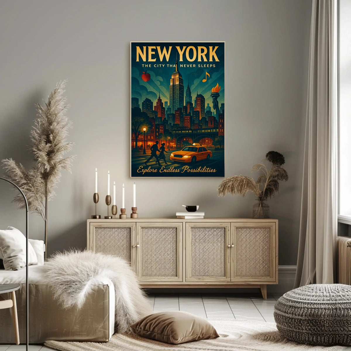 Explore New York City Skyline Poster Retro Wall Art