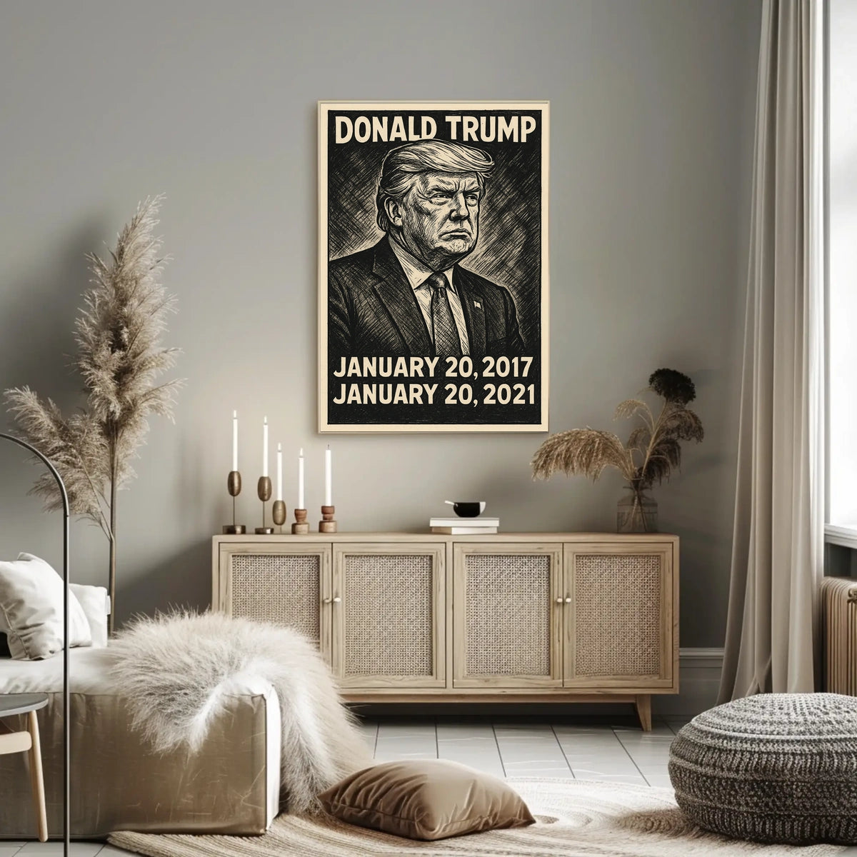 Donald Trump 45th President of the United States B & W Comic Sketch Poster