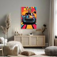 Mini Car Pop Art Poster: Vibrant Geometric Design