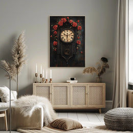 Vintage Wall Clock with Roses Artistic Poster