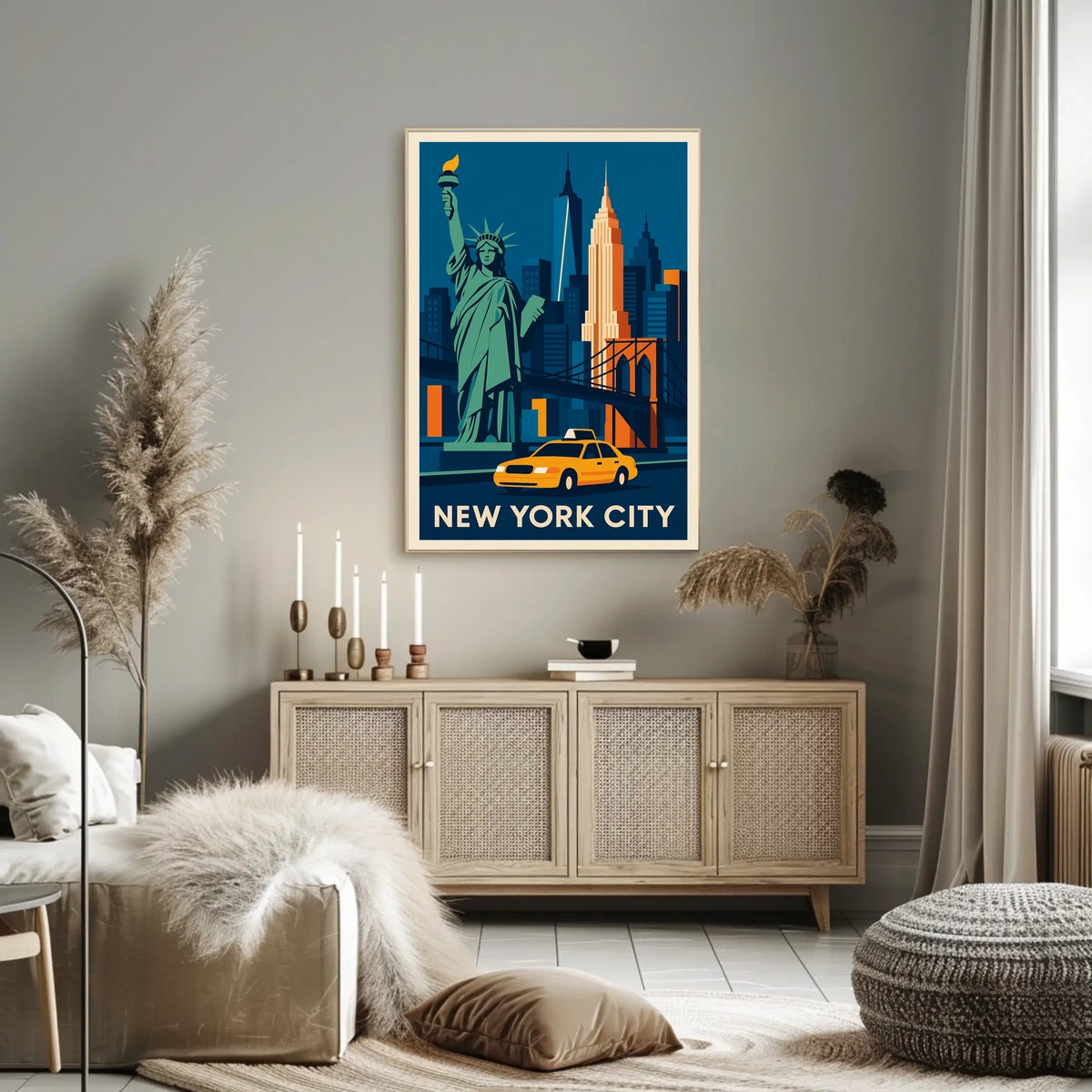 New York City Iconic Landmarks Poster Retro Wall Art