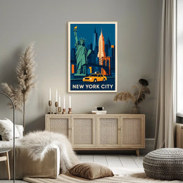 New York City Iconic Landmarks Poster Retro Wall Art
