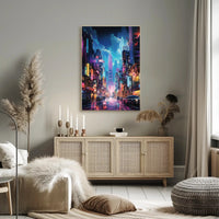Futuristic Neon-Lit Cyberpunk Cityscape Futuristic Sci-Fi Poster