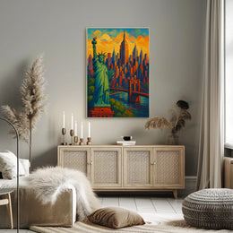 New York City Skyline Vibrant Poster Modern Wall Art