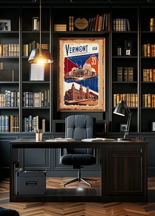 Vermont USA Historic Red Brick Skyline Travel Poster