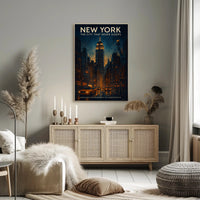 New York City Lights Vintage Urban Cityscape Poster