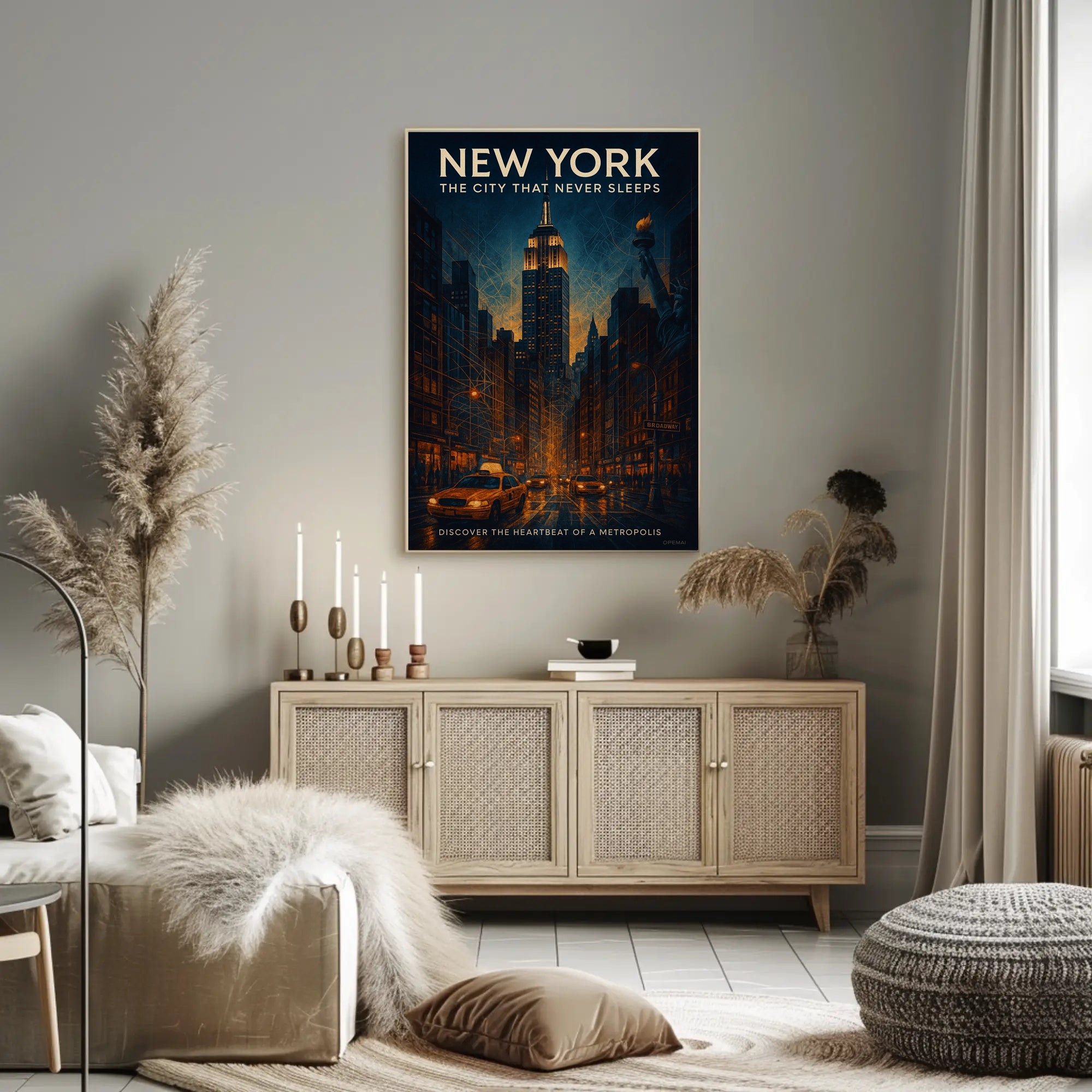 New York City Lights Vintage Urban Cityscape Poster