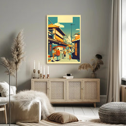 Vibrant Market Street: Asian Cultural Celebration Poster