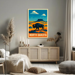 North Dakota Pixel Art Landscape Poster