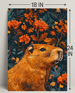 Nature-Inspired Groundhog and Floral Illustration Animal Poster