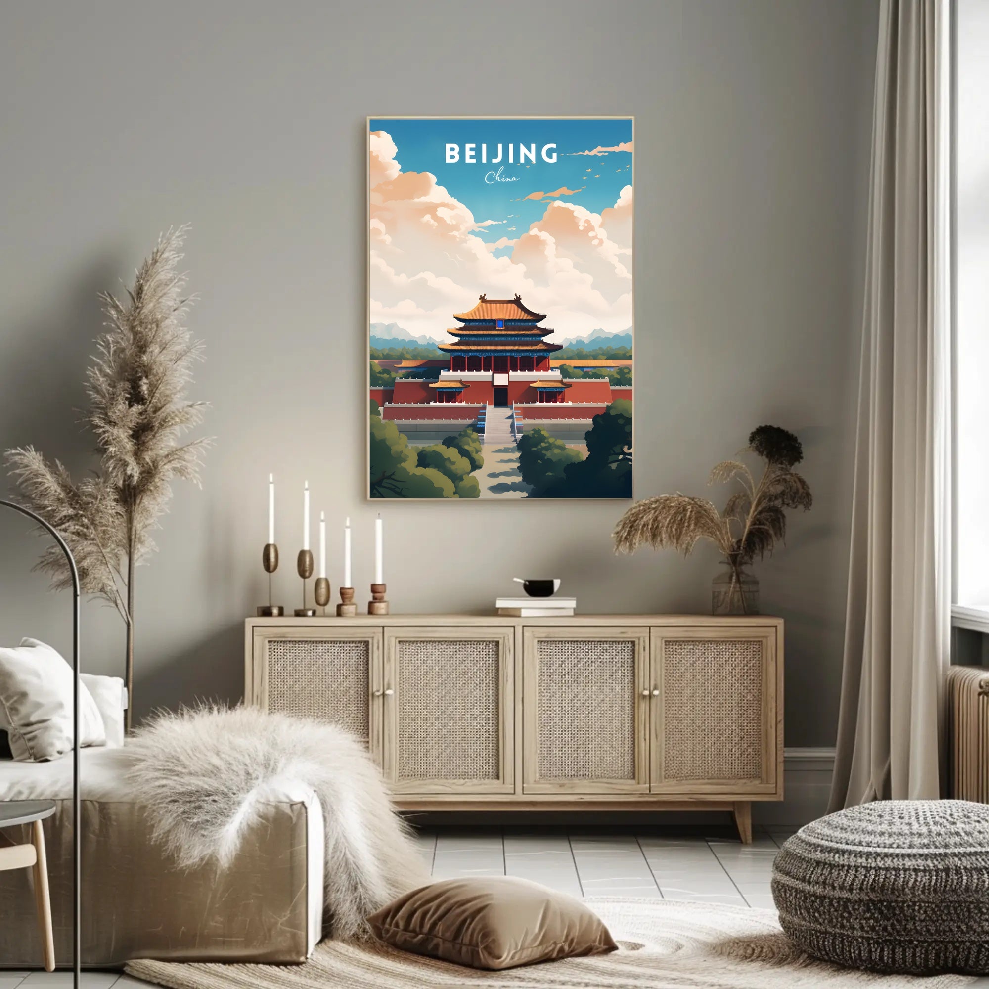 Beijing Travel Poster: Vibrant Chinese Architecture Artwork