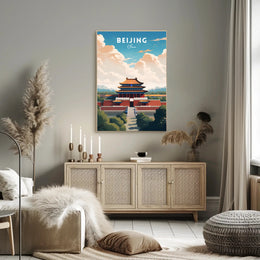 Beijing Travel Poster: Vibrant Chinese Architecture Artwork