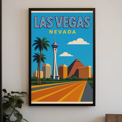 Bright Day Las Vegas Nevada Retro Skyline Poster