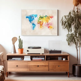 Vibrant Watercolor World Map Poster for Art Lovers