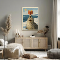 Joyful Seal With A Gift Poster