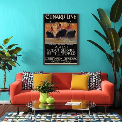 Cunard Line - Fastest Ocean Service Vintage Travel Poster