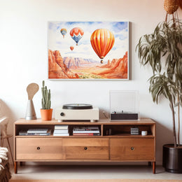 Hot Air Balloons Over Canyon Landscape Poster