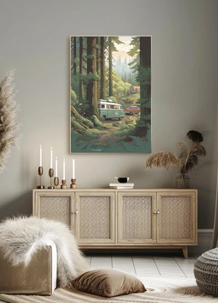 Serene Retro Escape Forest Camping Travel Poster