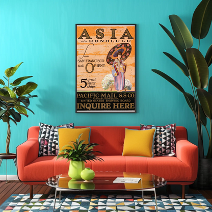 Asia via Honolulu - Pacific Mail Poster