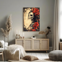 Gothic Skull and Roses: Abstract, Artistic, or Pop Culture Poster