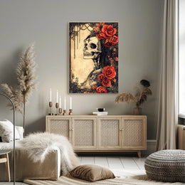 Gothic Skull and Roses: Abstract, Artistic, or Pop Culture Poster