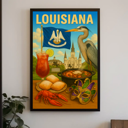 Louisiana Beignets Gator Mardi Gras Flag Food Travel Poster