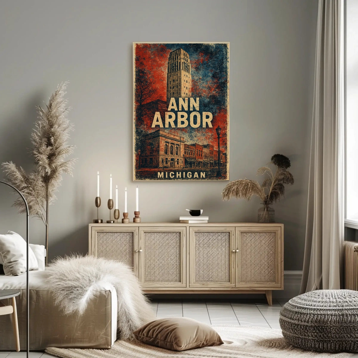 Ann Arbor Cityscape Minimalist Travel Poster