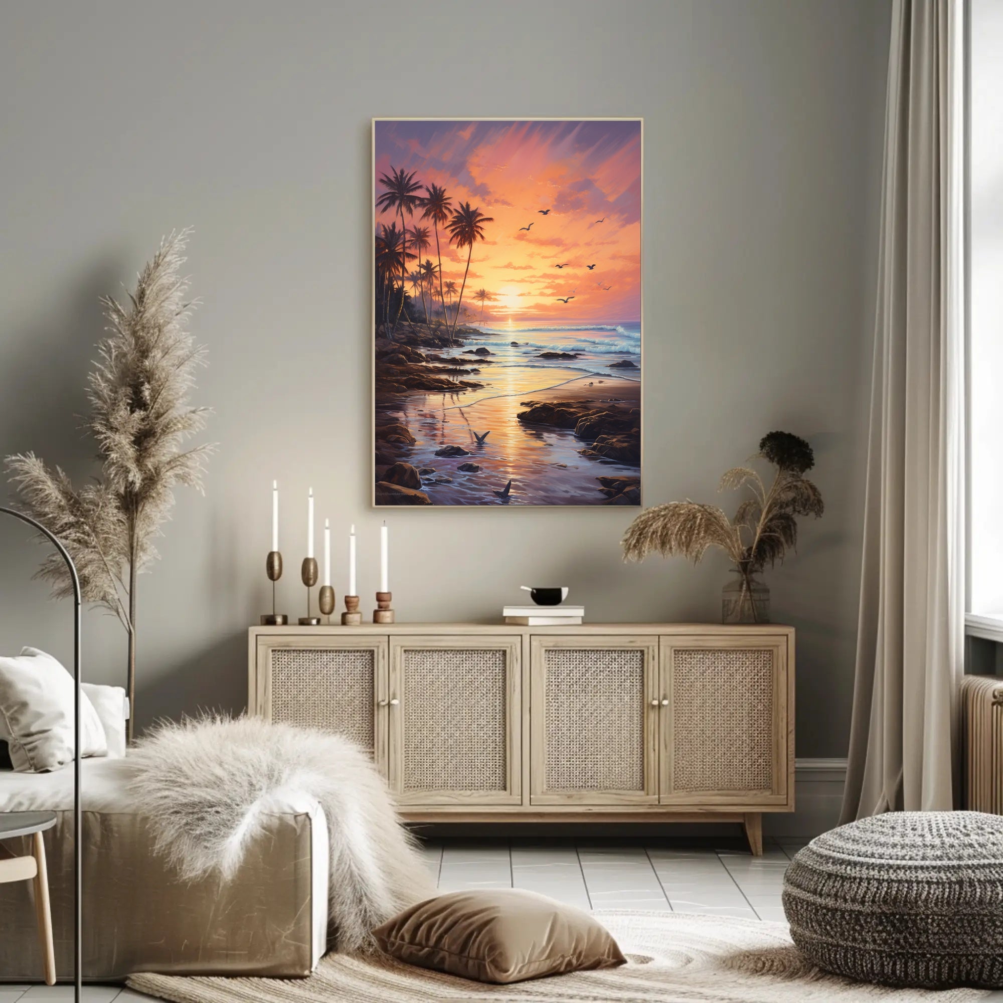 Tropical Sunrise Beach Scene: Abstract, Artistic Poster