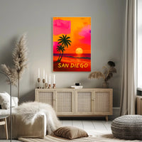 San Diego Retro Sunset Beach Travel Poster