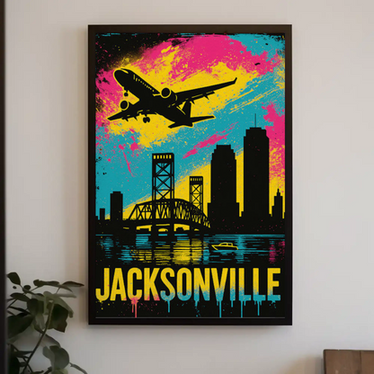 Jacksonville Florida Plane Skyline Bridge Poster Poster