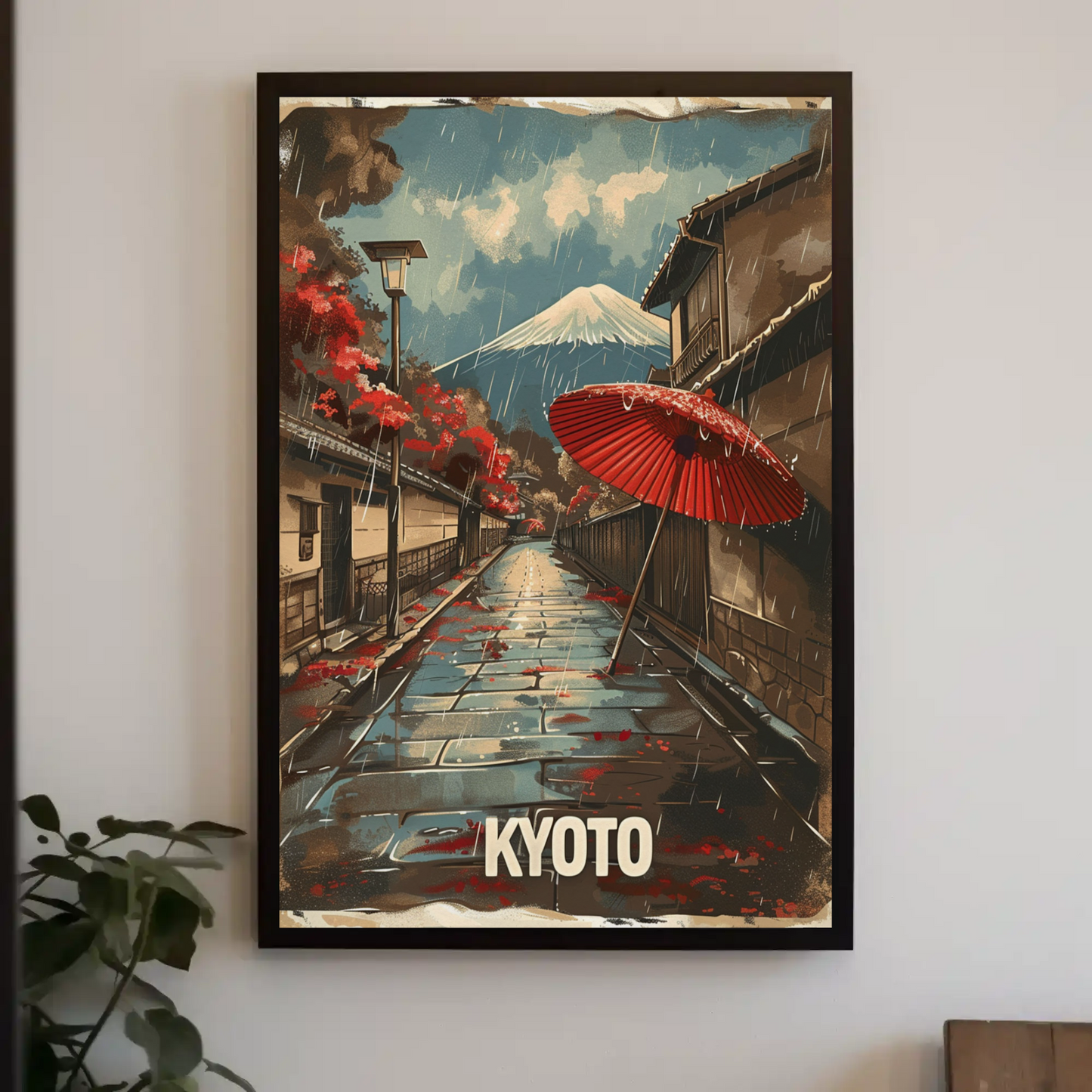 Kyoto Rainy Street Mount Fuji View Travel Poster