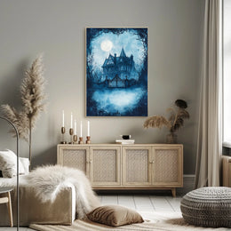 Victorian Mansion Nightscape Gothic Vibes Artistic Poster