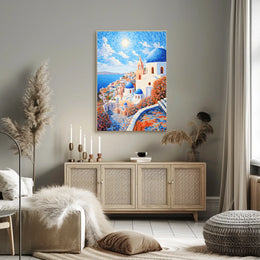 Santorini Coastal Art Print with Mediterranean Flair - Travel Poster