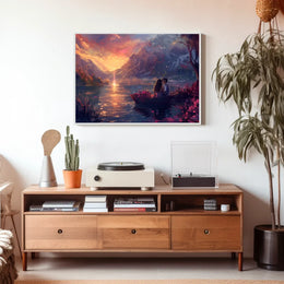 Romantic Sunset Lake Scene: Love in Bloom Poster